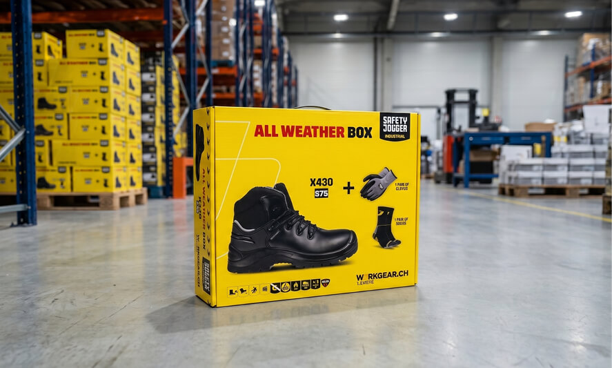 Allwetter-Sicherheitsschuh-Box mit Handschuhen und Arbeits-Socken