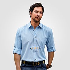Chemise bavarois à manches longues, bleu à carreaux