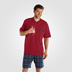 Shorty-Pyjama rot-blau mit bedruckten Shorts
