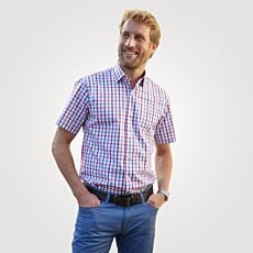 Chemise à manches courtes et carreaux, blanc-rouge-bleu repassage superflu