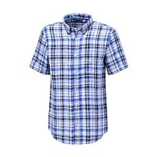 Chemise à manches courtes et carreaux en lin bleu-blanc