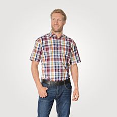 Chemise à manches courtes et carreaux, rouge-jaune-bleu