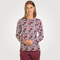 Pull-over dames à encolure arrondie et motif de ginkgo