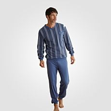 Pyjama long en coton pour hommes, bleu