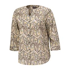 Blouse imprimée en coton à manches 3/4 olive