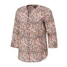Blouse imprimée en coton à manches 3/4 lie-de-vin