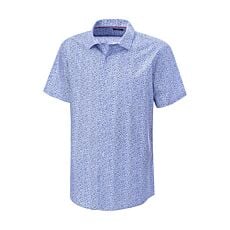 Kurzarmhemd bedruckt aus Baumwolle blau bügelfrei