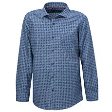 Chemise imprimée à manches longues, repassage superflu bleu