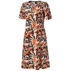 Robe en jersey de forme trapèze, avec patte de boutonnage orange