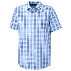 Chemise à carreaux à manches courtes en coton sans repassage bleu-blanc