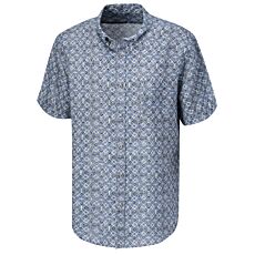 Chemise à manches courtes imprimée avec poche poitrine en lin bleu