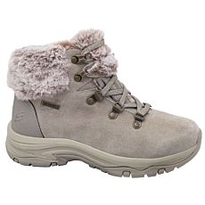 Bottine à lacer SKECHERS en cuir velours et matière souple taupe