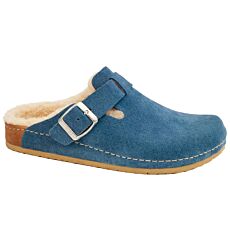 Pantoufles pour dames MUBB en cuir velours souple – bleu