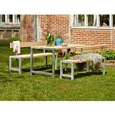 Garniture table et banc en bois massif et acier galvanisé