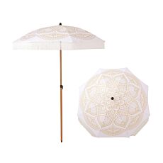 Sonnenschirm Mandala weiss mit Aufdruck und Fransen