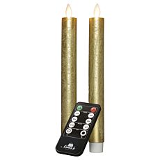Set de 2 bougies bâton, alimenté par batterie, cire véritable, doré