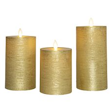 Stumpenkerzen 3er-Set – Akkubetrieben,Echtwachs, Gold