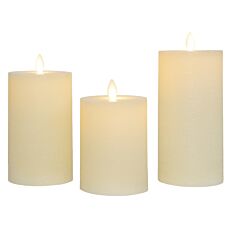 Stumpenkerzen 3er­Set – Akkubetrieben, Echtwachs, Elfenbein