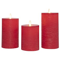 Stumpenkerzen 3er-Set – Akkubetrieben, Echtwachs, Rot