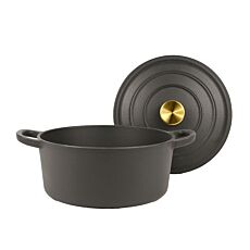 Cocotte ronde en fonte émaillée, avec couvercle, noir-or