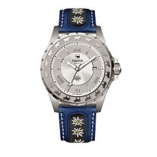 Trauffer montre pour hommes avec bracelet en cuir PU avec edelweiss bleu
