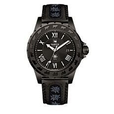 Trauffer montre pour hommes avec bracelet en cuir Pu et edelweiss noir