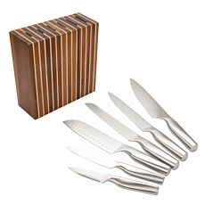 Bloc à couteaux en bois d'hévéa, avec 6 couteaux