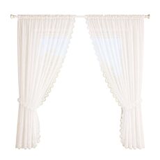 Rideau vitrage avec bordure en dentelle, lot de 2