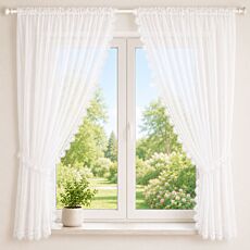 Rideau vitrage avec bordure en dentelle, lot de 2