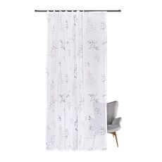 Rideau prêt à poser avec imprimé de feuilles, plis plats et glisseurs à clic cousus