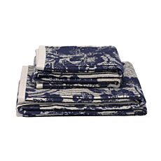 Linge éponge à rayures verticales et motifs floraux