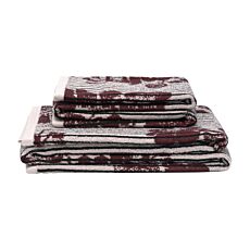Linge éponge à rayures verticales et motifs floraux – bordeaux
