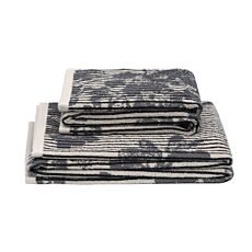 Linge éponge à rayures verticales et motifs floraux – vert-gris