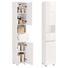 VASAGLE Badezimmerhochschrank mit Schublade und verstellbaren Ablagen – weiss