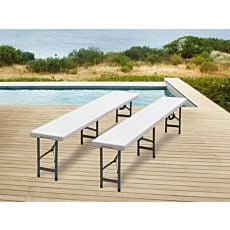 Table et bancs de fête pliable, combinable, blanc – Lot de 2 bancs pliants – 183x28x43 cm