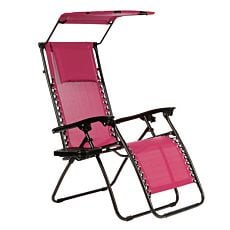 Chaise longue avec pare-soleil et coussin rouge pink