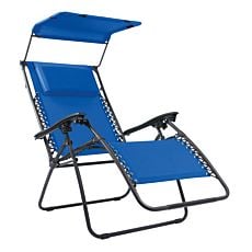Chaise longue avec pare-soleil et coussin bleu