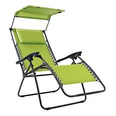 Chaise longue avec pare-soleil et coussin vert clair