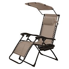 Chaise longue avec pare-soleil et coussin brun-beige