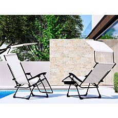 Sonnenliege mit Sonnendach und Kissen weiss