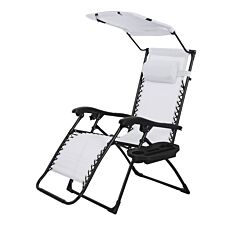 Sonnenliege mit Sonnendach und Kissen weiss