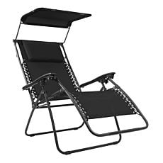 Chaise longue avec pare-soleil et coussin noir