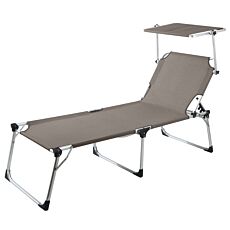Chaise longue haute Lyon avec pare-soleil, hauteur confort brun-beige