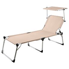 Chaise longue haute Lyon avec pare-soleil, hauteur confort beige