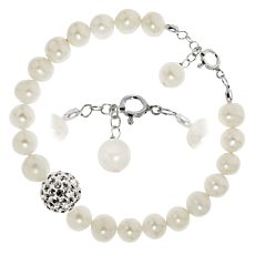 Bracelet en argent 925 avec perles d'eau douce et boule en cristal