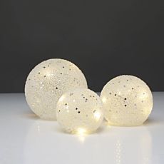 Lot de 3 boules LED en verre, blanches avec étoiles