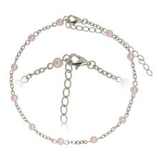 Fusskette aus Stahl mit Synthetische Perle, Länge: 24-29 cm rosa