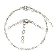 Fusskette aus Stahl mit Synthetische Perle, Länge: 24-29 cm weiss