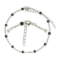 Fusskette aus Stahl mit Synthetische Perle, Länge: 24-29 cm schwarz