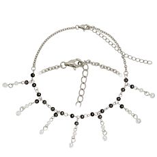 Fusskette aus Stahl mit Synthetische Perle, Länge 22-30 cm schwarz